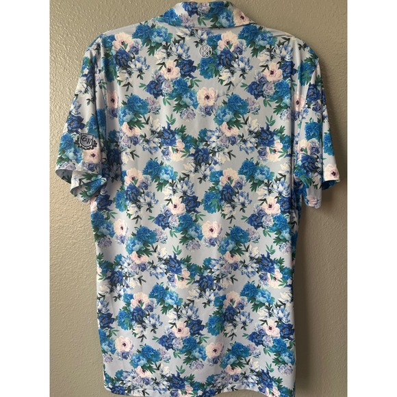 G/FORE Floral Print Golf Polo Shirt Short Sleeve Lightweight Blue Mens M - Picture 5 of 6
